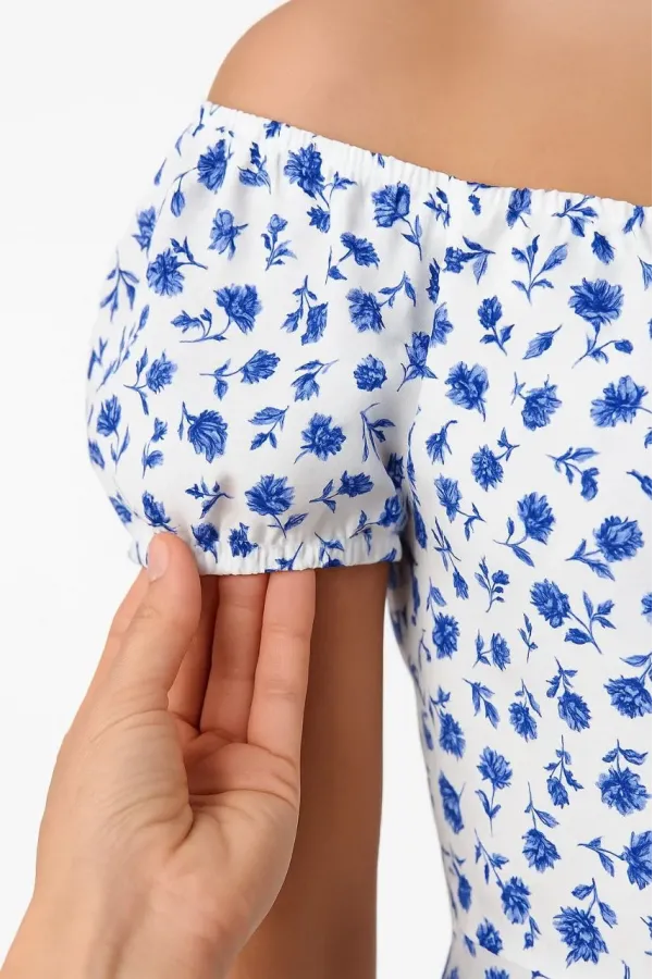 Bardot Omuzu Acık Çiçek Desenli Elbise - Desenli