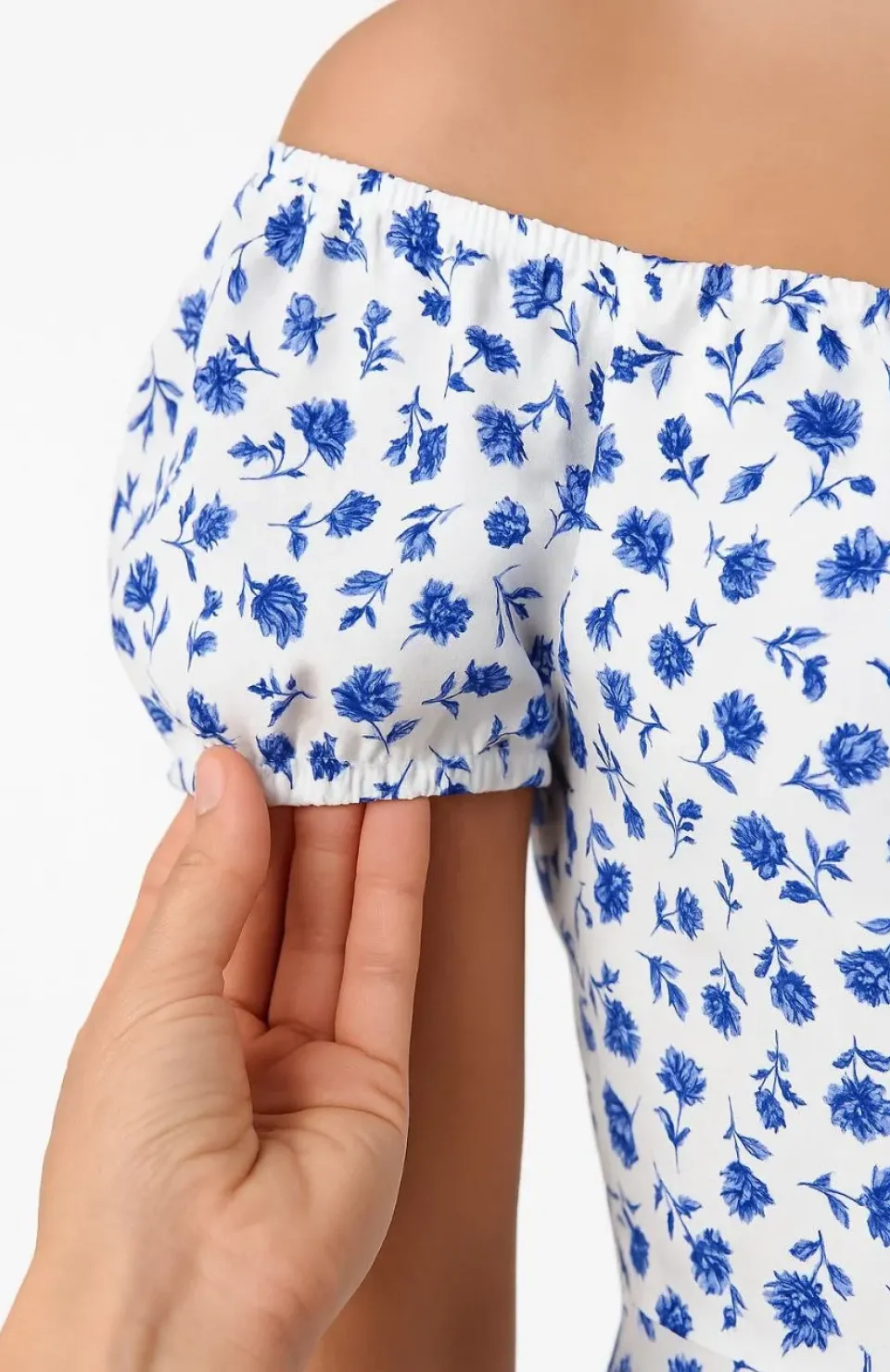 Bardot Omuzu Acık Çiçek Desenli Elbise - Desenli