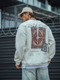 Uzun Kol Bisiklet Yaka Baskılı SweatShirt - Beyaz