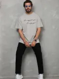 Unisex Bisiklet Yaka Baskılı Oversize T-Shirt - Gri Somersan Giyim | Kadın, Erkek ve Çocuk Moda