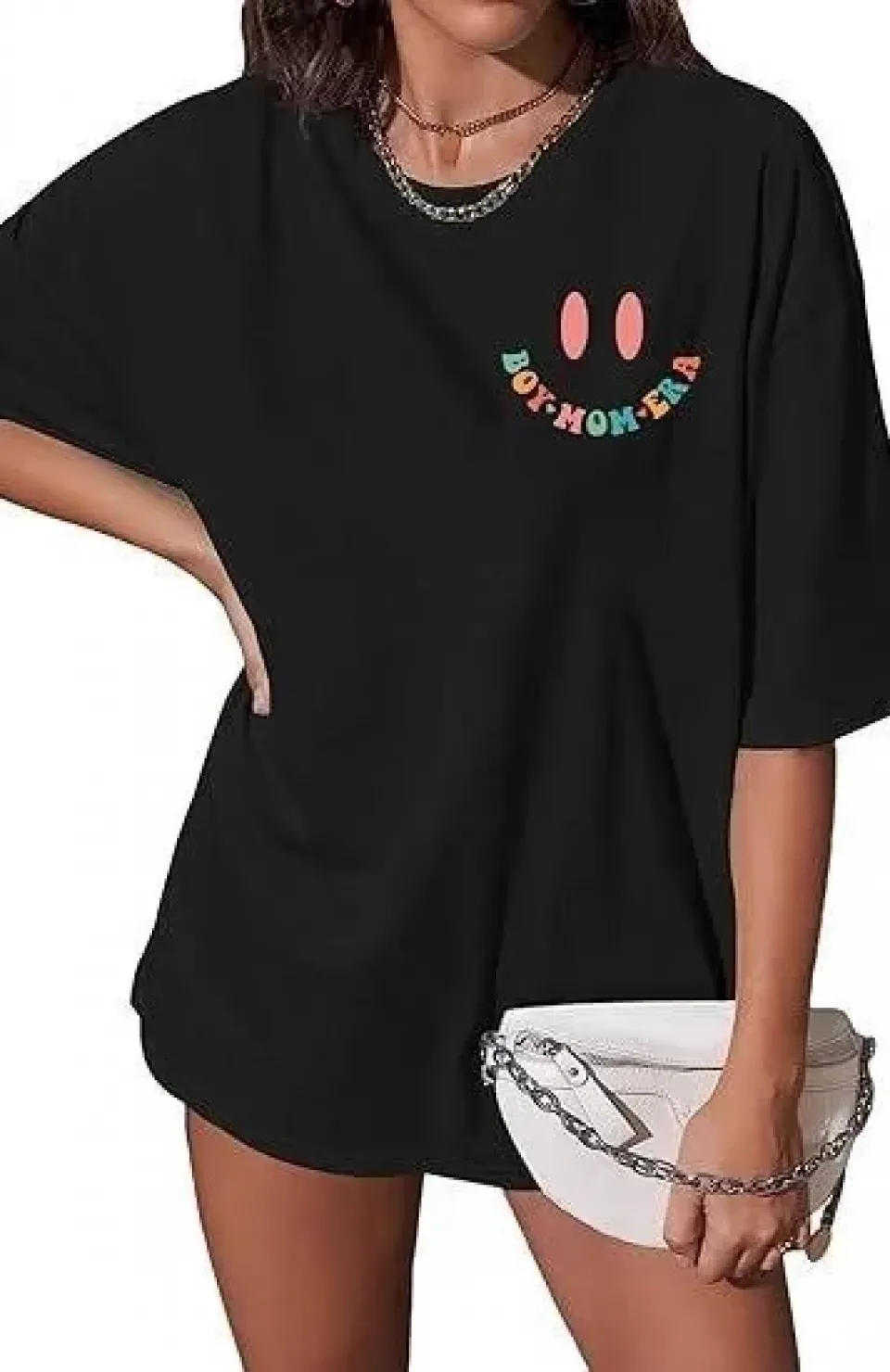 Kadın Bisiklet Yaka Kısa Kol Baskılı T-shirt - Siyah