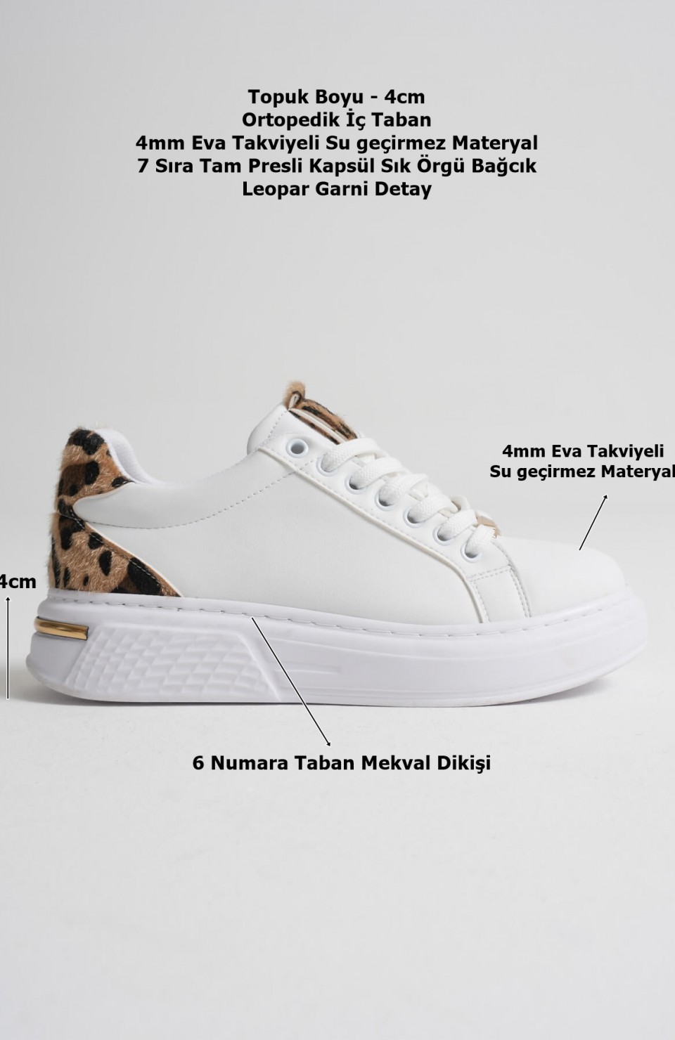 Leopar Detaylı Beyaz Kadın Spor Ayakkabı TR01MS03C Somersan Giyim | Kadın, Erkek ve Çocuk Moda