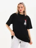 Unisex Baskılı Oversize T-Shirt - Siyah