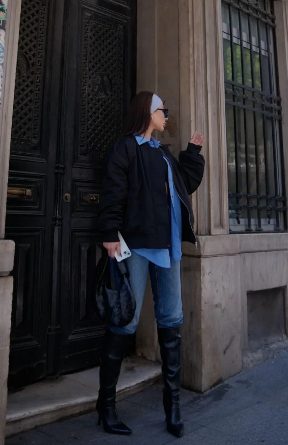 Cepli Bomber Ceket Mont - Siyah