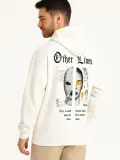 Erkek Kapşonlu Sweatshirt – Oversize Üç İplik Şardonlu Hoodie, “Other Lives” Ön & Arka Baskılı, Kanguru Cepli, Kışlık Rahat Günlük Stil - Beyaz