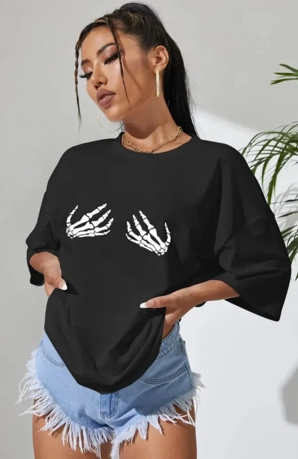 Baskılı Kadın T-shirt - Siyah