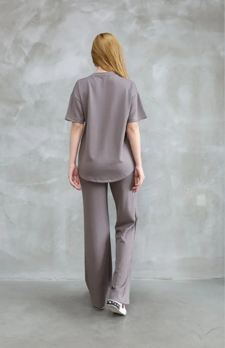 Osy Modal Yumuşak dokulu Kumaş Bisiklet Yaka Taş detaylı Kısa Kollu Takım - Vizyon