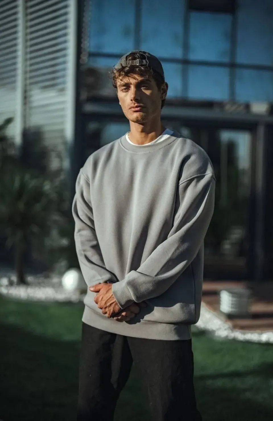 Kışlık Bisiklet Yaka Üç İplik Basic SweatShirt - Boyalı Gri