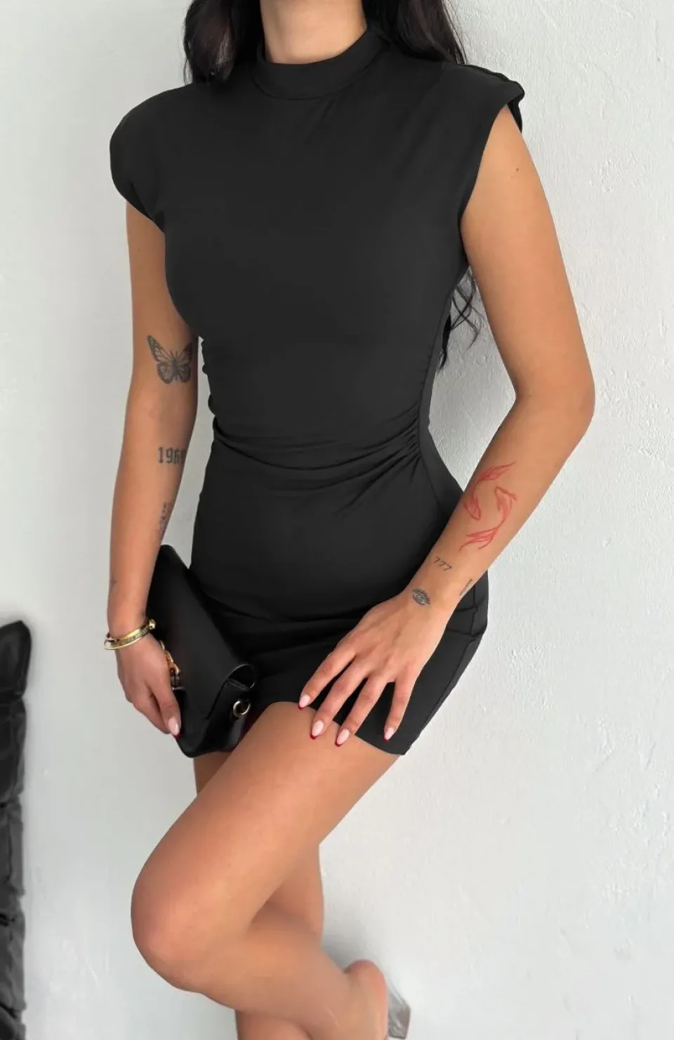 Yarım Bogazlı Kolsuz Mini Boy Elbise - Siyah