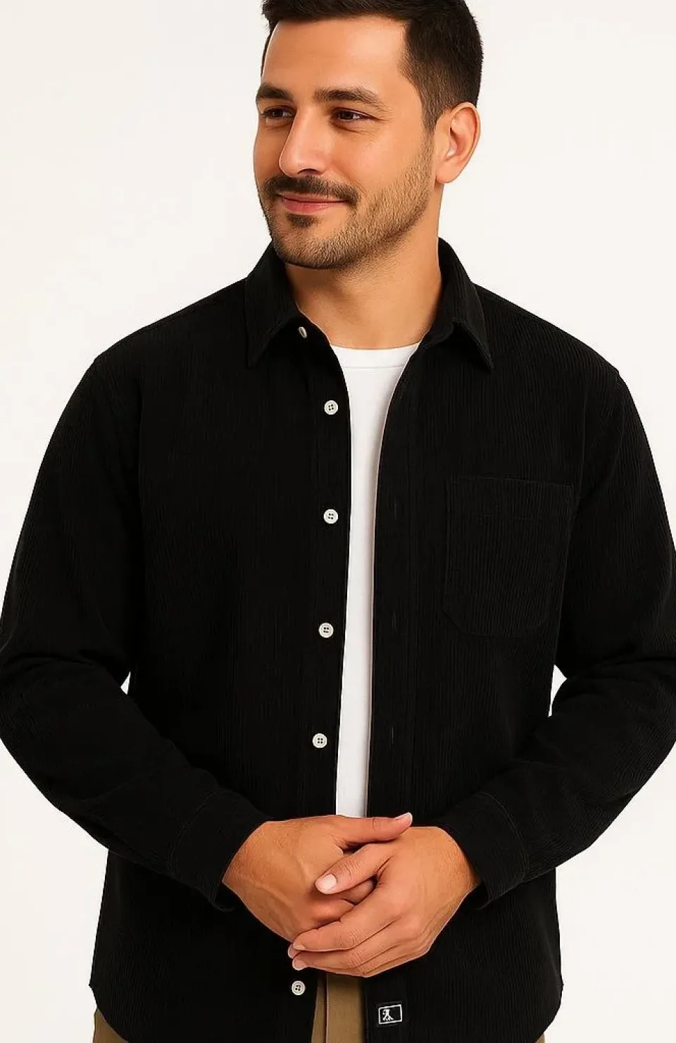 Erkek Fitilli Kadife Cepli Gömlek Oversize Rahat Kalıp - Siyah