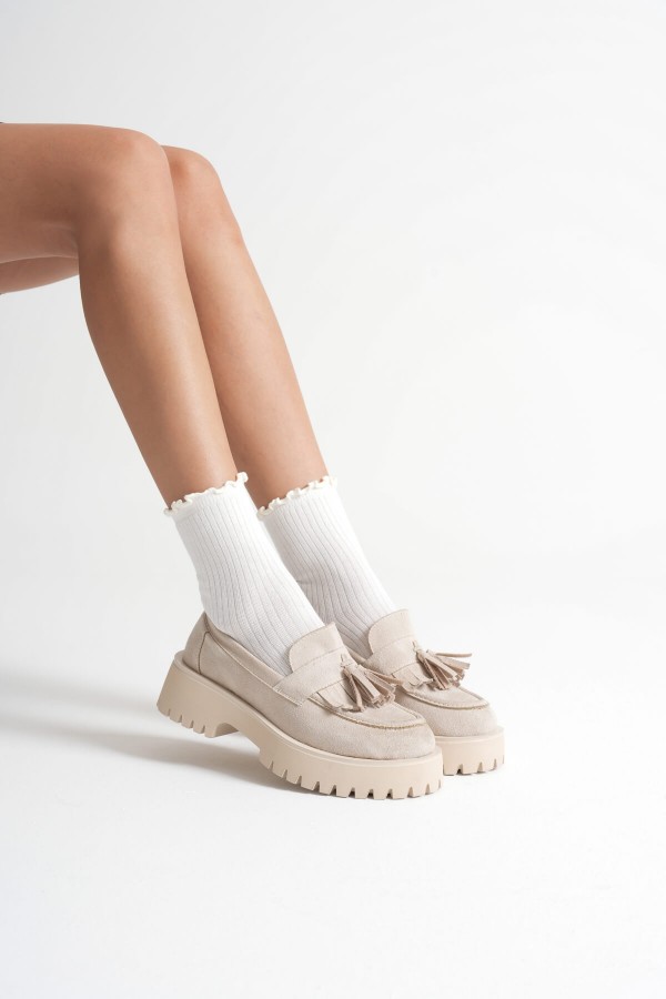 Kadın Günlük Bej Süet Loafer Ayakkabı TR10MS03D