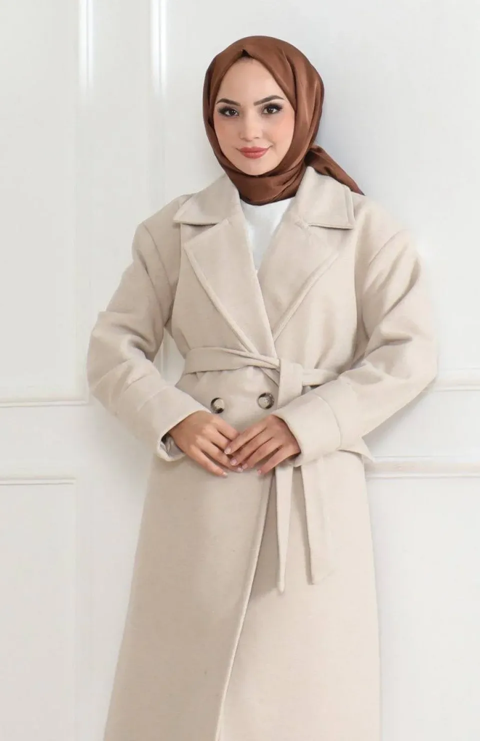 Kadın Düğmeli İçi Astarlı Kaşmir Kaşe Kaban - Bej Somersan Giyim | Kadın, Erkek ve Çocuk Moda
