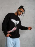 Erkek Güvercin Baskılı Sweatshirt - Siyah