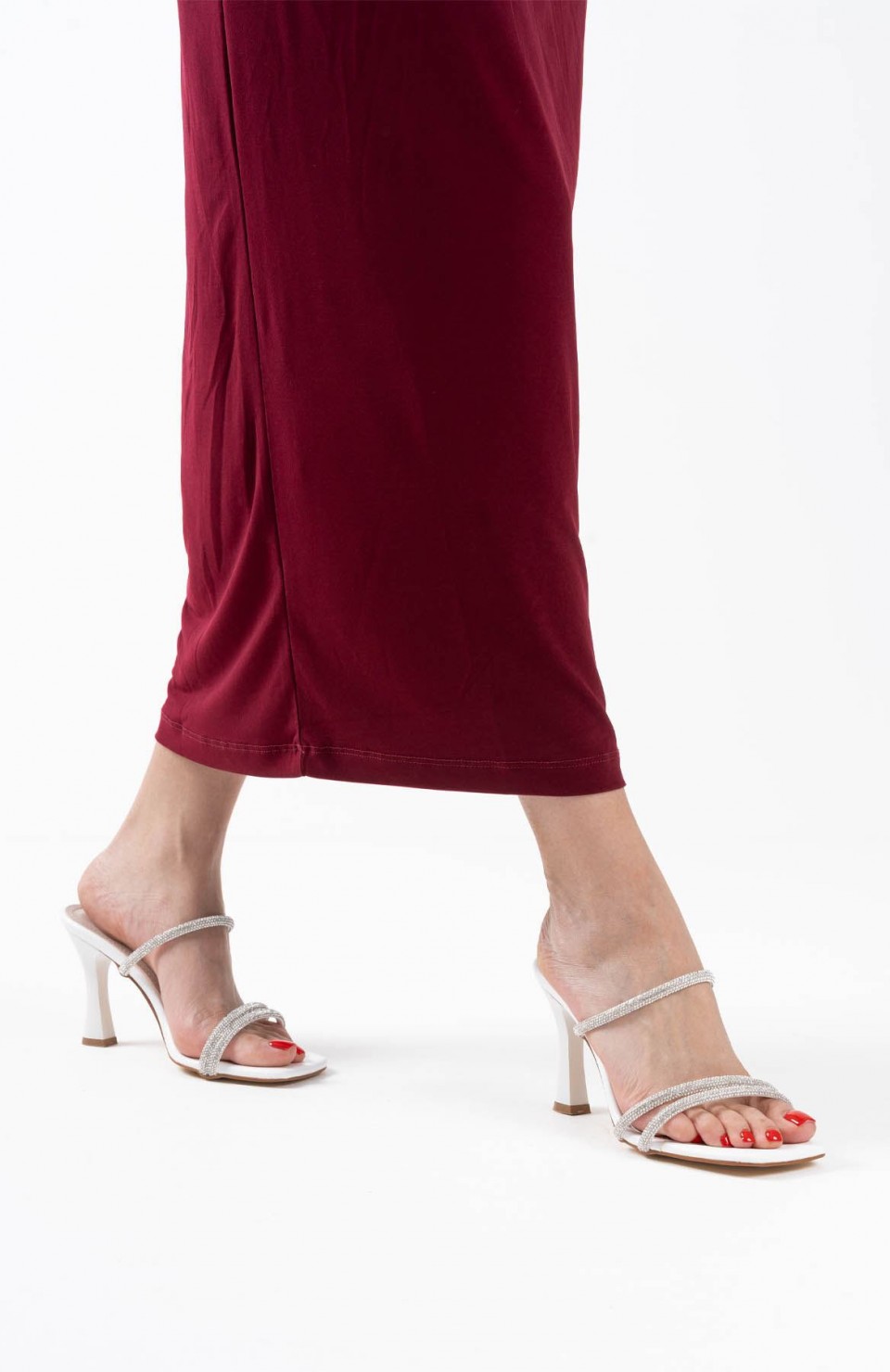 Beyaz Taşlı İnce Bantlı Kadın Topuklu Terlik TR20MY01B Somersan Giyim | Kadın, Erkek ve Çocuk Moda