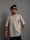 Erkek Sırt Baskılı A Kalite Oversize T-shirt - Gri