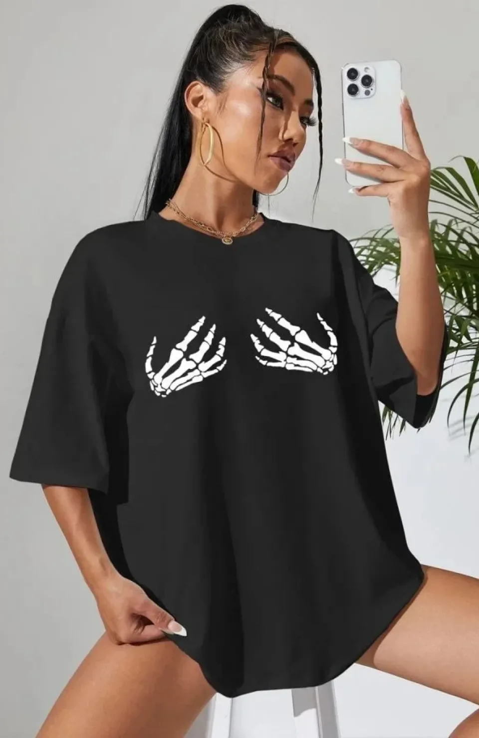 Baskılı Kadın T-shirt - Siyah