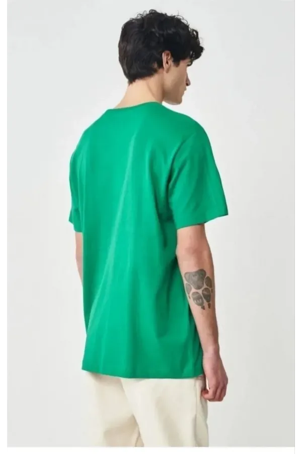 Erkek 24/1 Düz A Kalite Oversize T-shirt - Yeşil