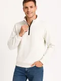 Erkek Dik Yaka Sweatshirt Dik Yaka Yarım Fermuarlı 3 İplik Şardonlu Pamuk Kumaş - Beyaz
