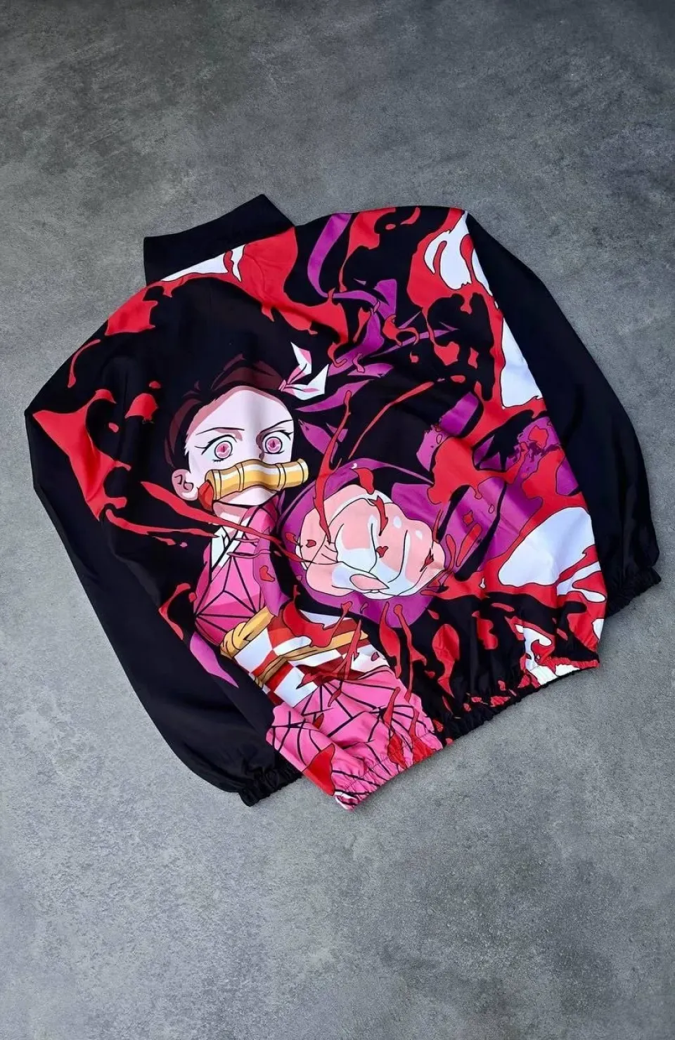 Fermuarlı Dijital Baskılı Rüzgarlık - Siyah