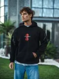 Üç İplik Kapüşonlu Baskılı Oversize SweatShirt- Siyah Somersan Giyim | Kadın, Erkek ve Çocuk Moda