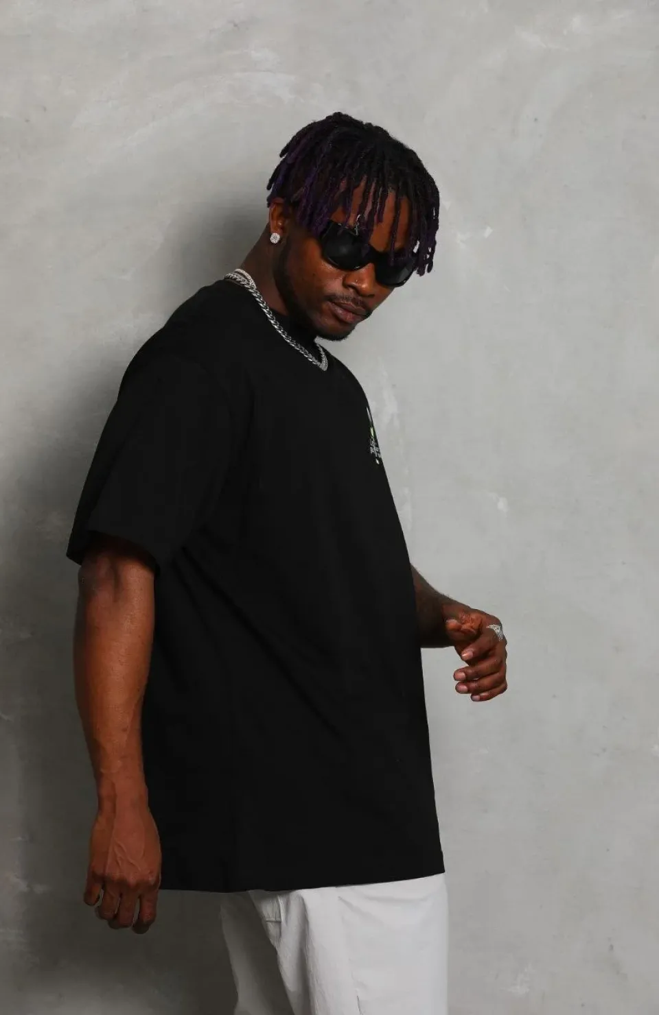 Unisex Oversize Baskılı Bisiklet Yaka T-Shirt - Siyah