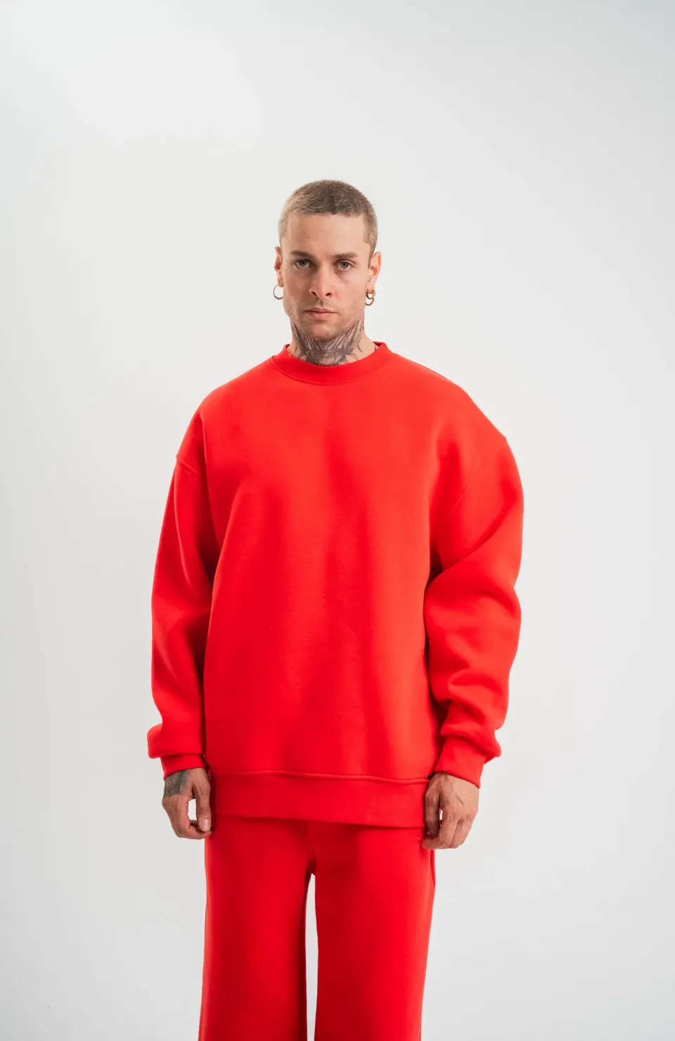 Uzun Kol Bisiklet Yaka Basic SweatShirt - Kırmızı