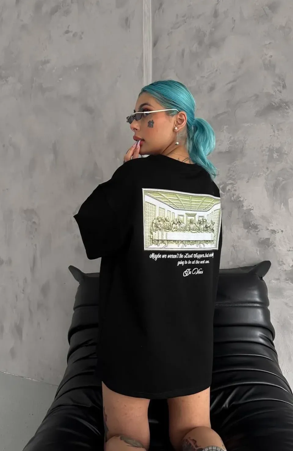 Unisex Baskılı Oversize T-Shirt - Siyah