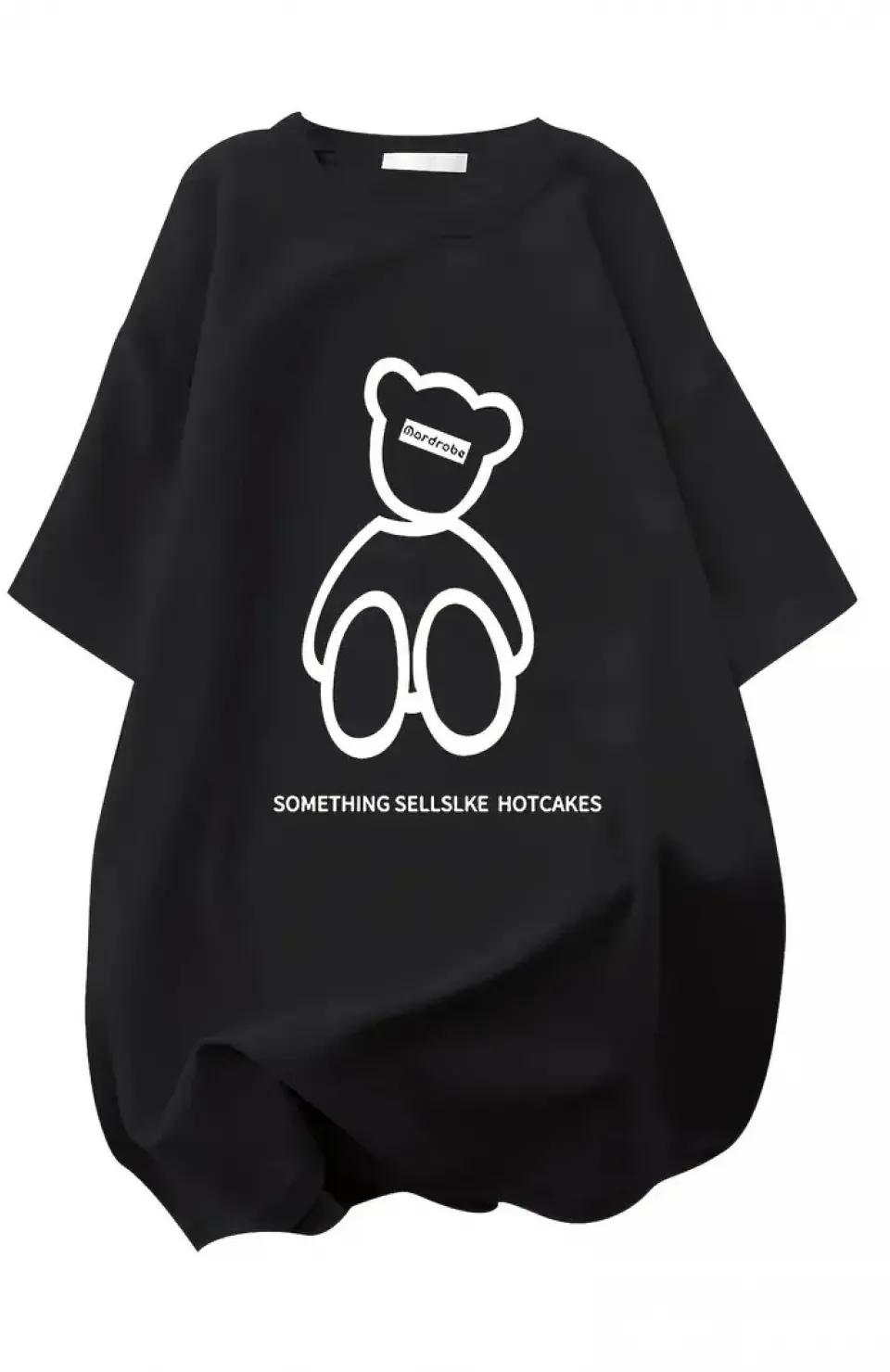 20/1 Penye Compack Ön Arka Baskılı Oversize Bisiklet Yaka T-shirt - Siyah