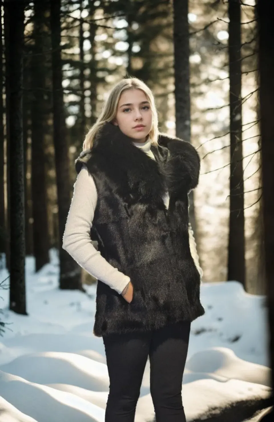 Kadın Kolsuz Kapüşonlu Yelek - Siyah