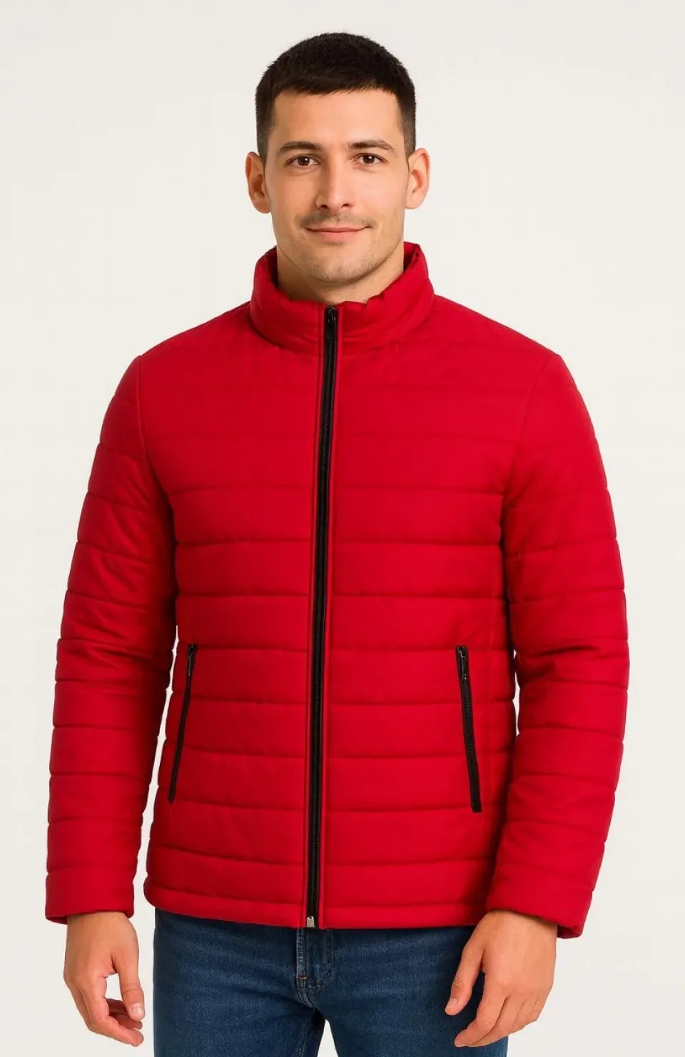 Erkek Bomber Mont Ceket – Su İtici Kumaş, Kapitone Astarlı, Fermuarlı, Kışlık - Kırmızı
