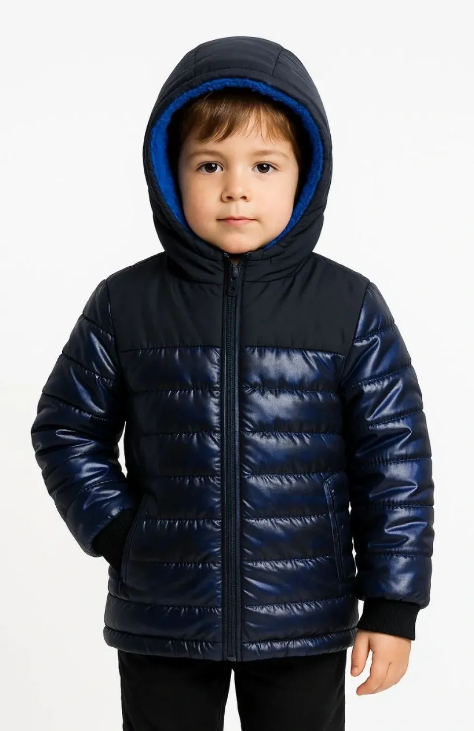 Erkek Çocuk Kamuflaj Desenli Mont İçi Sıcak Tutan Pelüş Astarlı, Kapüşonlu, Fermuarlı Kışlık Su İtici Şişme Mont - Lacivert Somersan Giyim | Kadın, Erkek ve Çocuk Moda