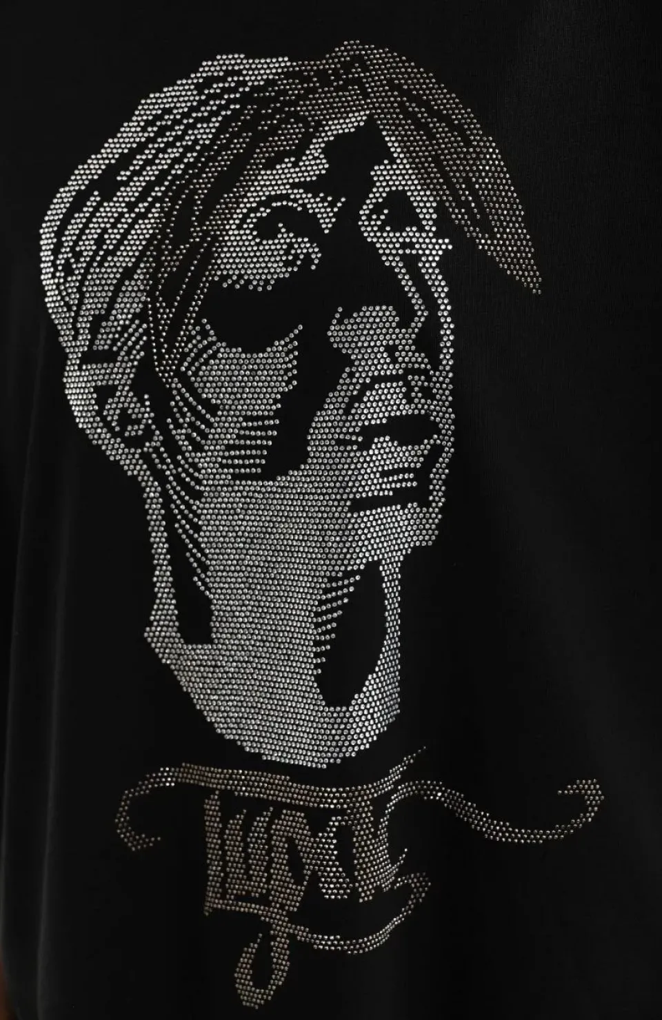 Unisex Taş Desenli Oversize T-Shirt - Siyah