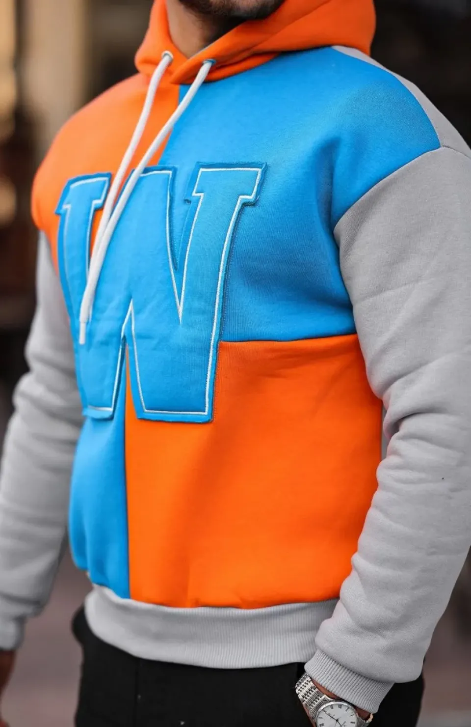 Erkek W Nakış İşlemeli Kapüşonlu Sweatshirt - Mavi Somersan Giyim | Kadın, Erkek ve Çocuk Moda