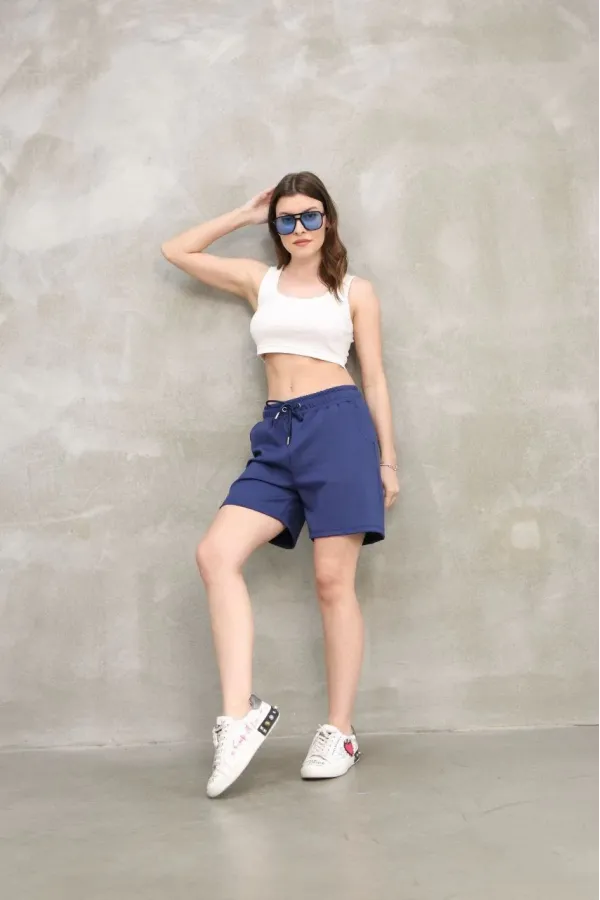 Osy Modal Yumuşak dokulu Kumaş Kadın Kısa Şort - Mavi