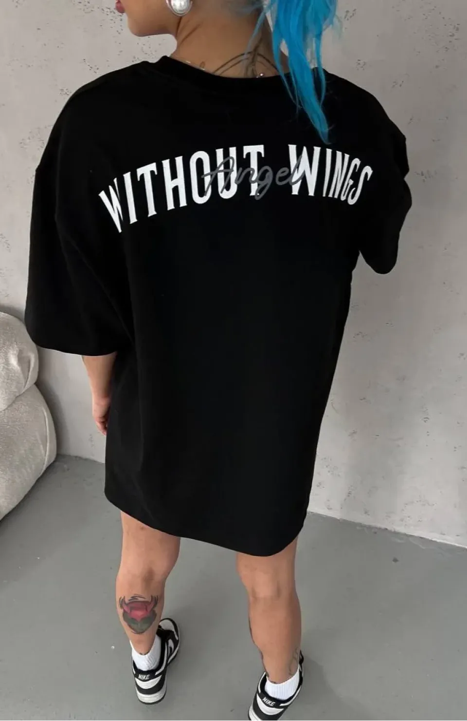 Unisex Bisiklet Yaka Baskılı Oversize T-Shirt - Siyah