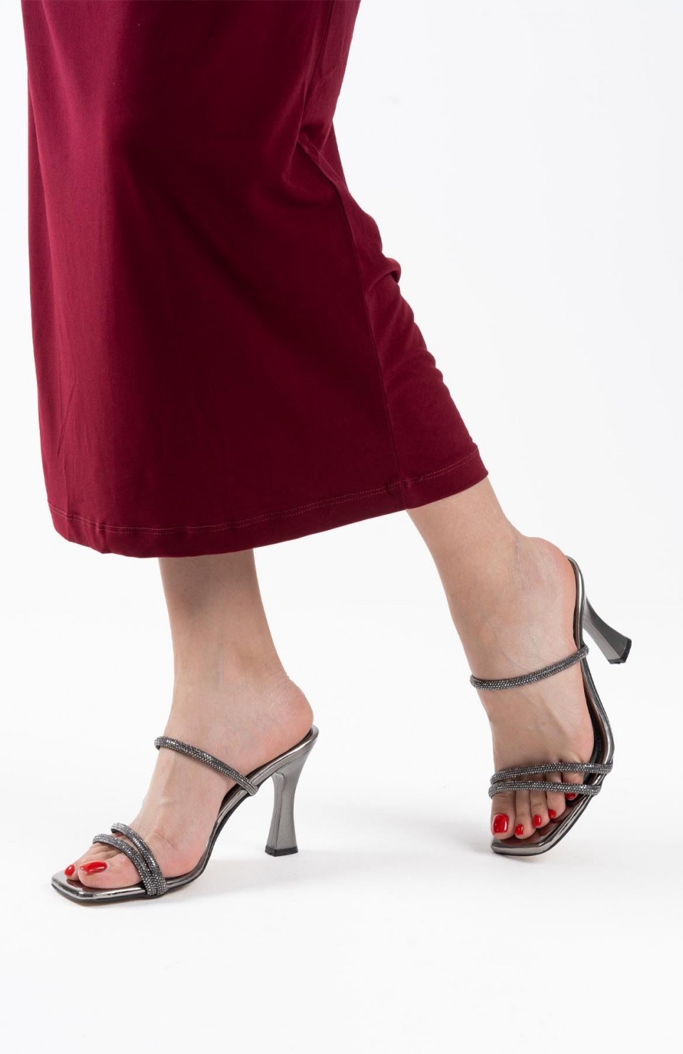 Füme Ayna Taşlı Kadın Topuklu Terlik TR20MY01G Somersan Giyim | Kadın, Erkek ve Çocuk Moda