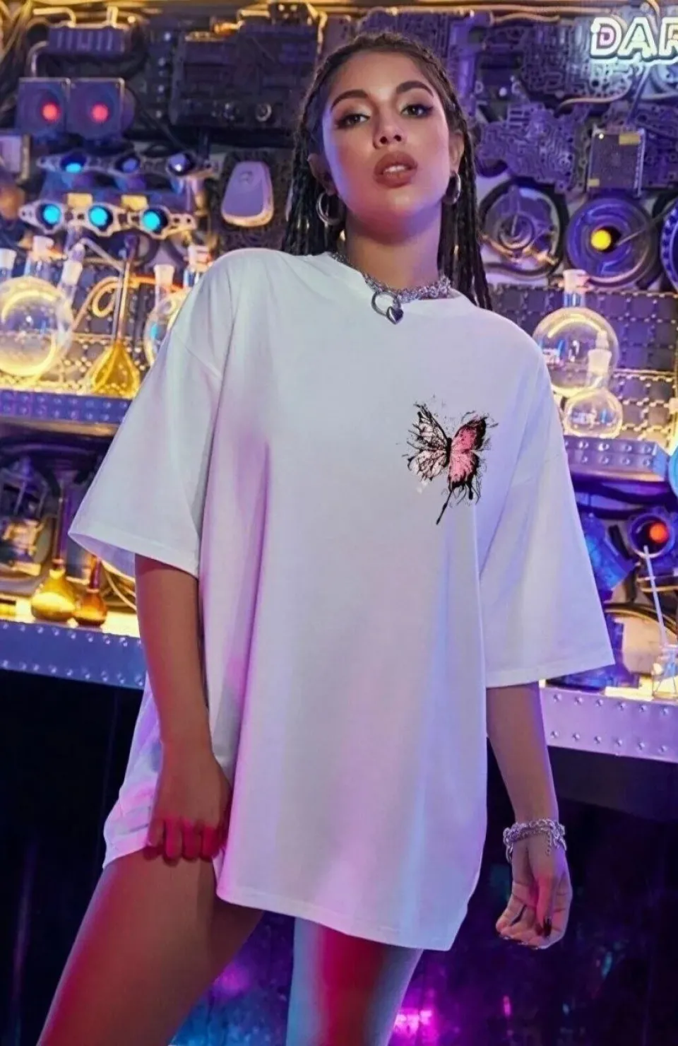 Unisex Baskılı Oversize T-Shirt - Beyaz