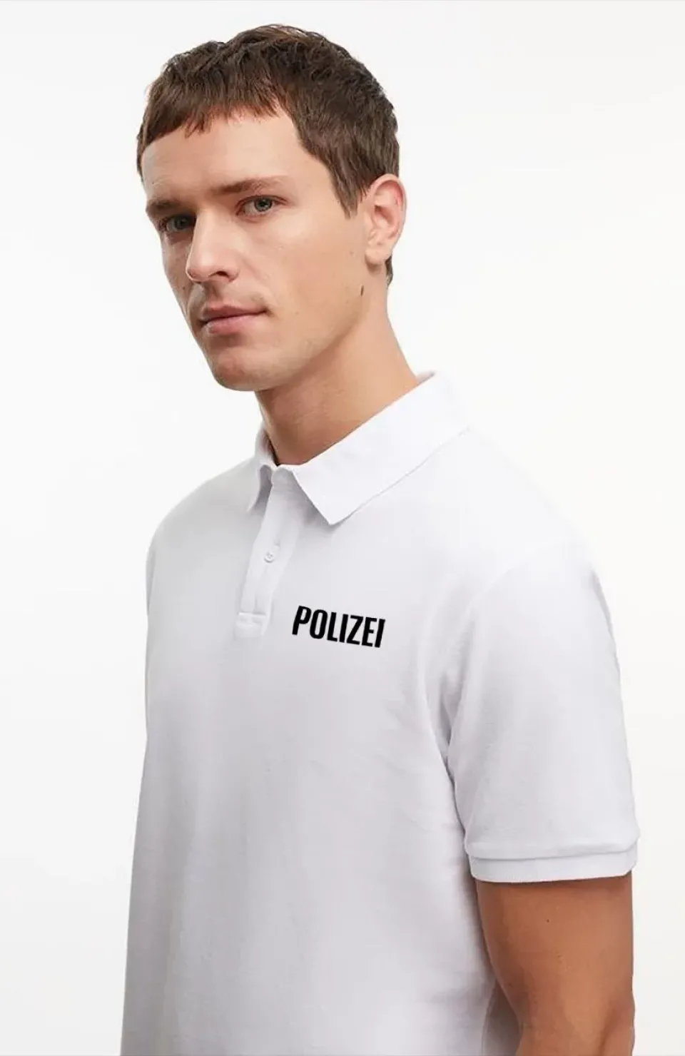 Yakası Düğmeli Yakalı Pike Baskılı T-Shirt - Beyaz