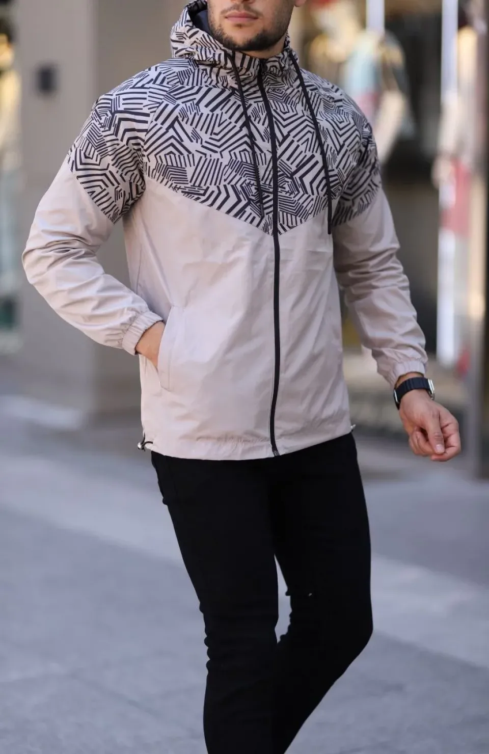 Unisex Kapüşonlu İçi Astarlı Yağmurluk - Bej