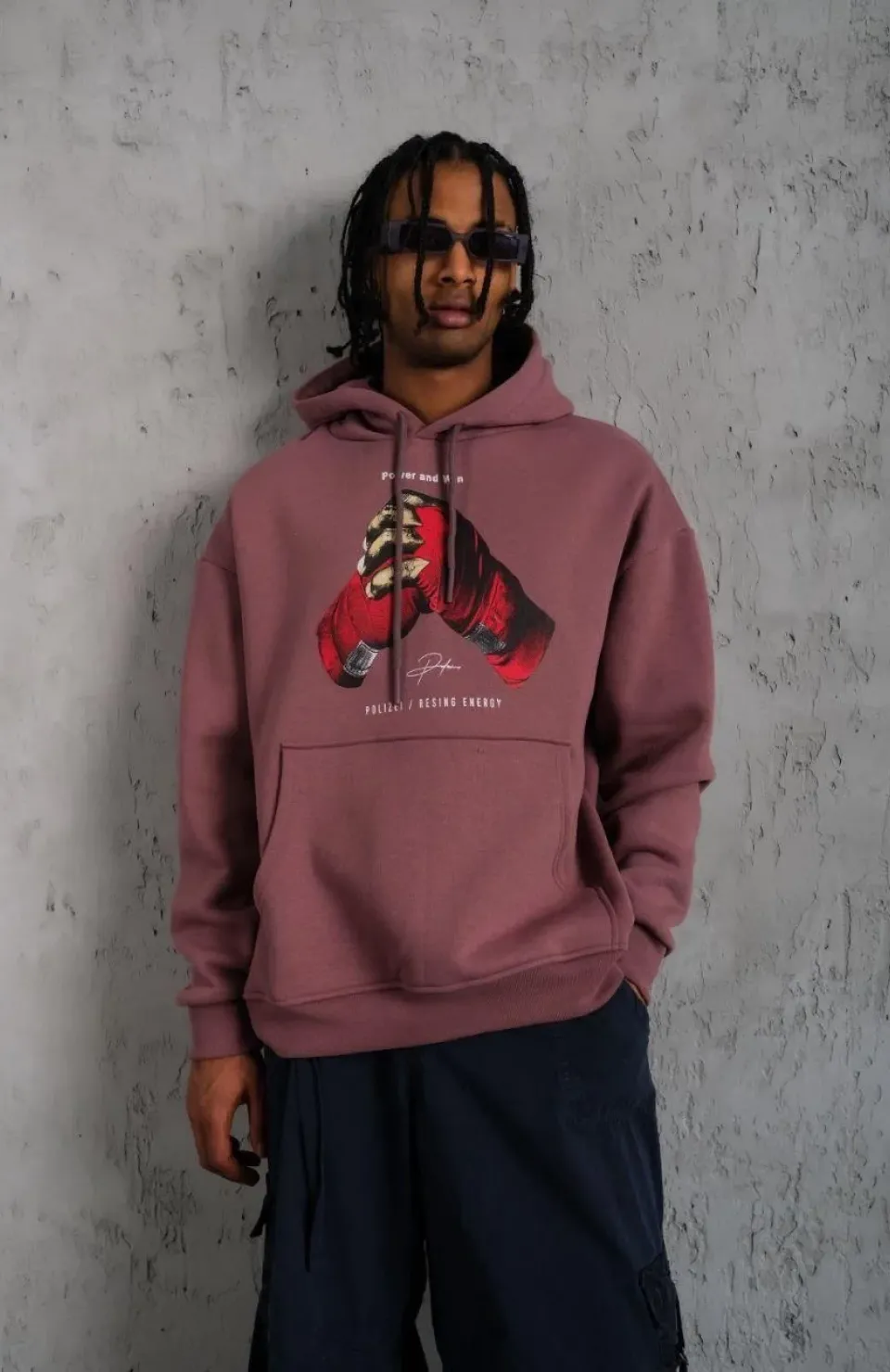 Erkek Eldiven Baskılı Kapüşonlu Sweat - Gül Kurusu Somersan Giyim | Kadın, Erkek ve Çocuk Moda