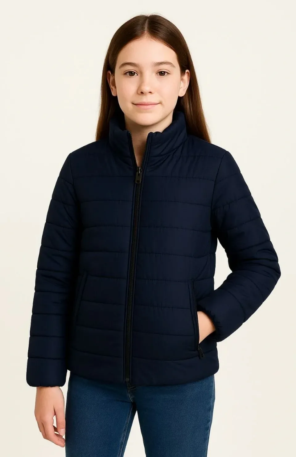 Kız Çocuk Şişme Mont Hafif ve Sıcak Tutucu Kışlık Fermuarlı Su İtici Rahat Günlük Mont Kapüşonuz Modern Tasarım - Lacivert Somersan Giyim | Kadın, Erkek ve Çocuk Moda