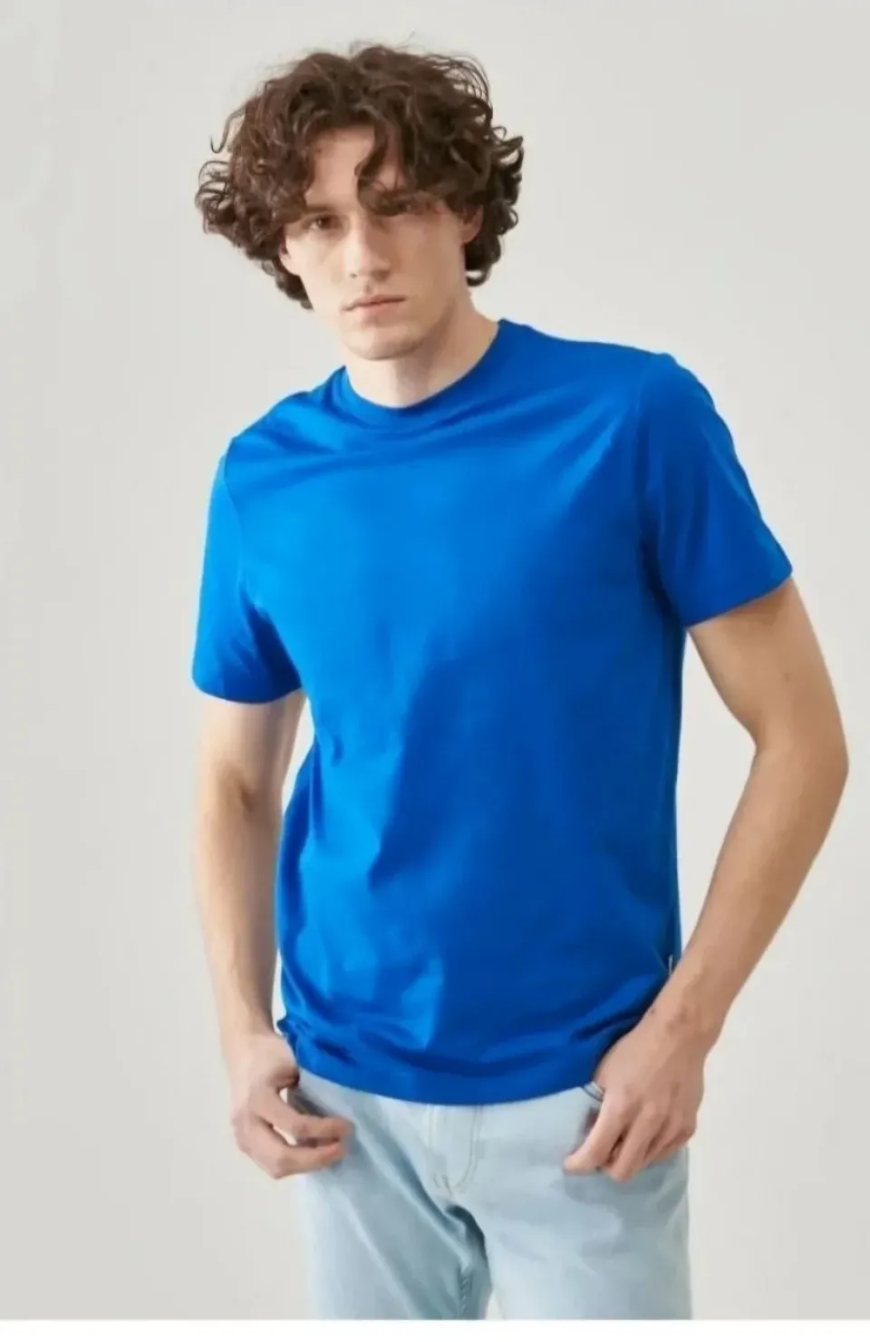 Erkek 24/1 Düz A Kalite Oversize T-shirt - Mavi