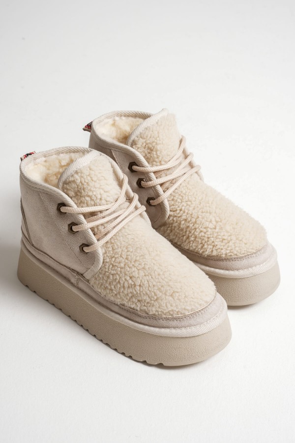 Kadın Kürklü Bej Kışlık Kalın Tabanlı Bot TR04MK03B