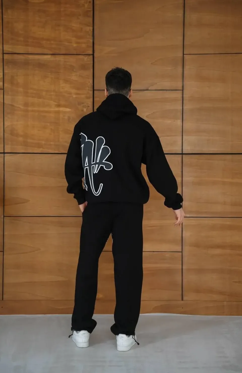 Erkek Kapüşonlu Eşofman Takım Graffiti Baskılı Oversize Rahat Kalıp, Kanguru Cepli, Streetwear Tarzında Premium Ürün 3 iplik Pamuklu - Siyah