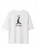 Unisex Bisiklet Yaka Baskılı Oversize T-Shirt - Beyaz Somersan Giyim | Kadın, Erkek ve Çocuk Moda