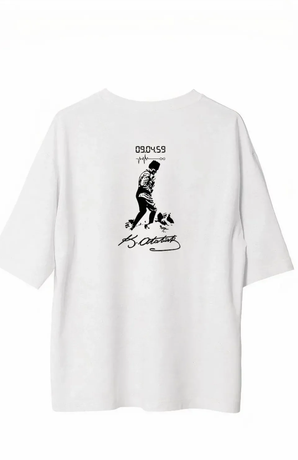 Unisex Bisiklet Yaka Baskılı Oversize T-Shirt - Beyaz Somersan Giyim | Kadın, Erkek ve Çocuk Moda