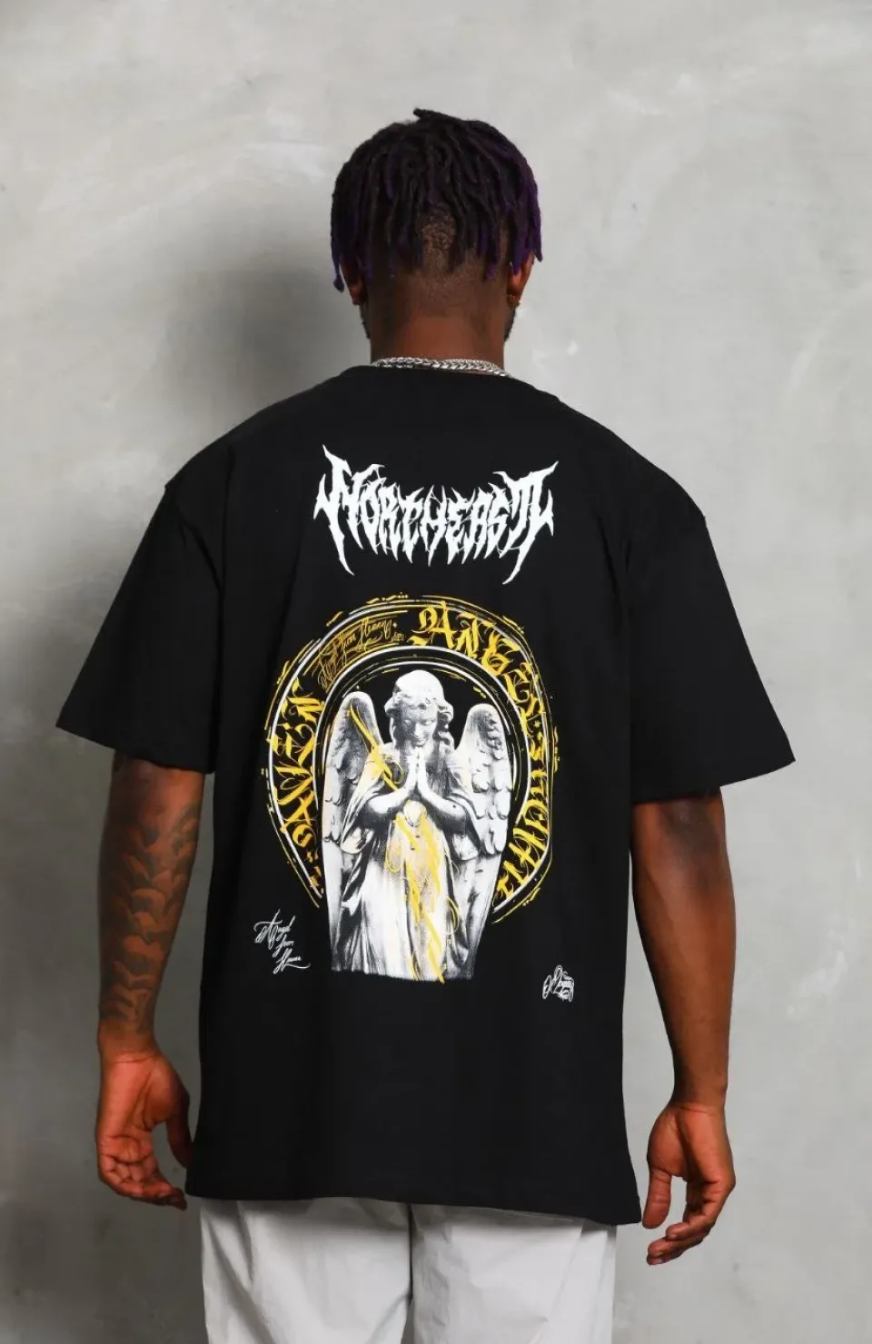 Unisex Oversize Baskılı Bisiklet Yaka T-Shirt - Siyah