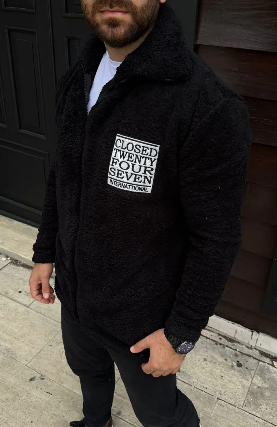 Erkek Polar Fermuarlı Sweatshirt – Kapüşonsuz, Cepli, Yumuşak Dokulu, Oversize Rahat Kalıp, Kışlık Sıcak Tutan Fermuarlı Üst - Siyah