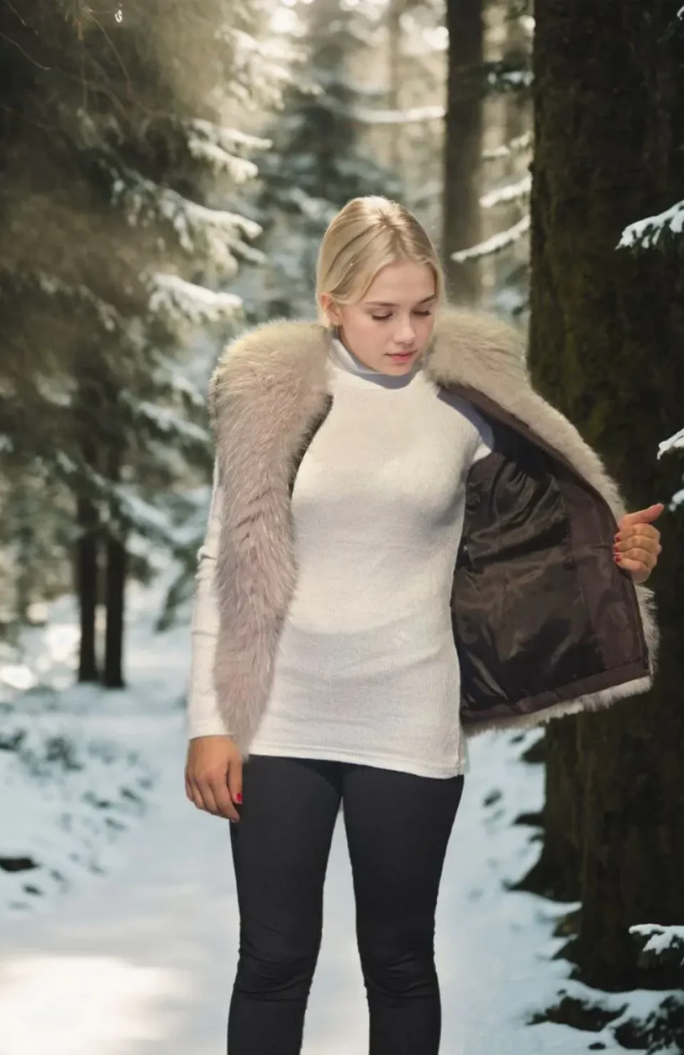 Kadın Kolsuz Fermuarlı Yelek - Kahve