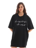 Unisex Bisiklet Yaka Baskılı Oversize T-Shirt - Siyah Somersan Giyim | Kadın, Erkek ve Çocuk Moda